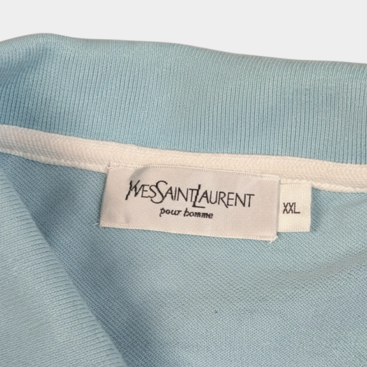 YVES SAINT LAURENT | 2000s VINTAGE BLUE SPELLOUT POLO SHIRT (XXL)