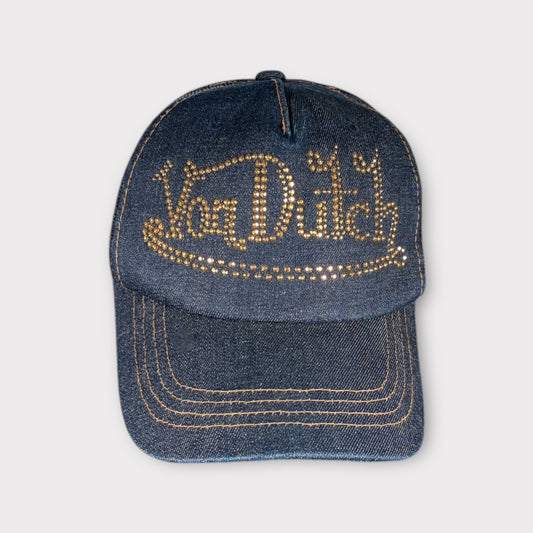 VON DUTCH Y2K DENIM SEQUINNED TRUCKER CAP