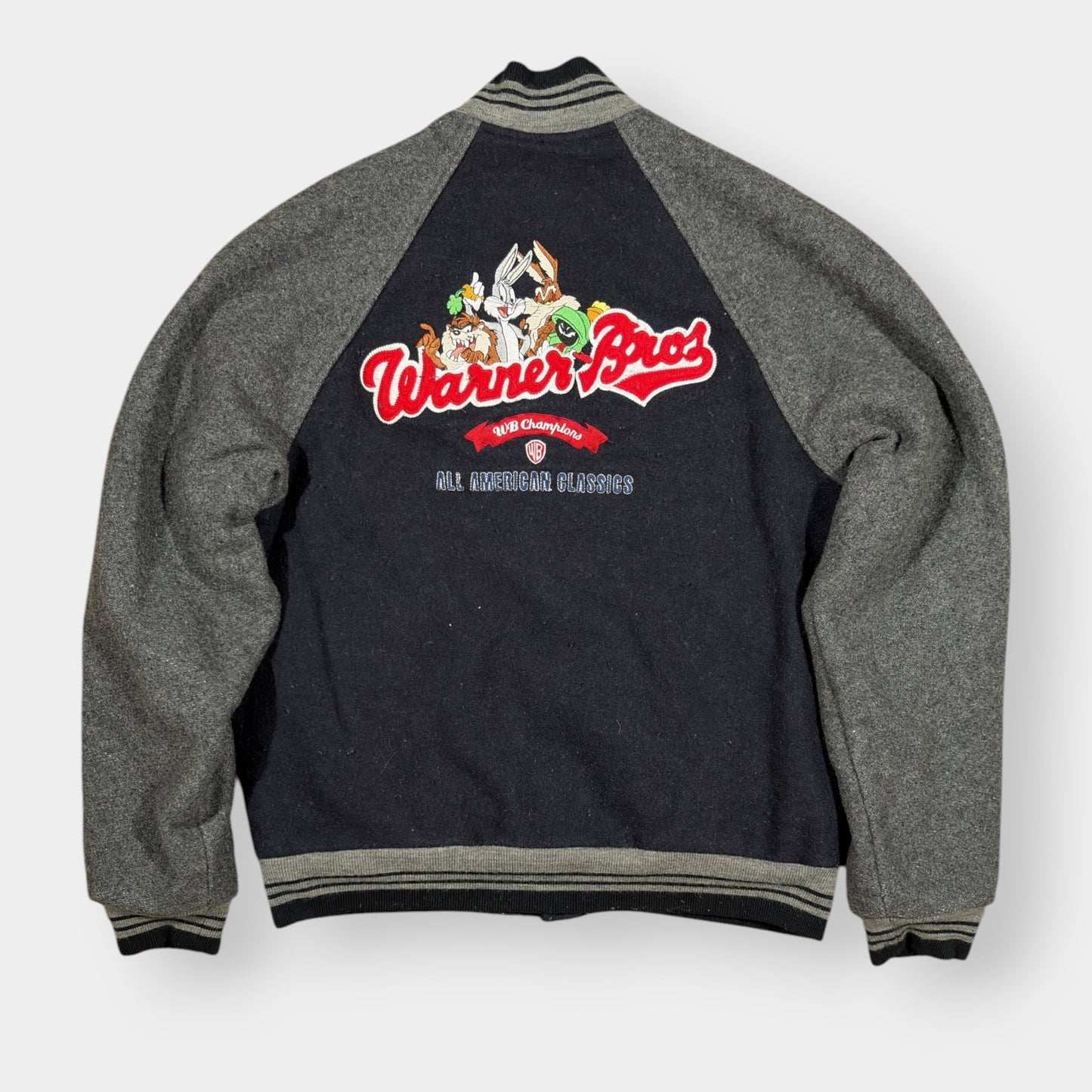 WARNER BROS | 1999 VINTAGE GREY LOONEY TUNES VARSITY JACKET (M)