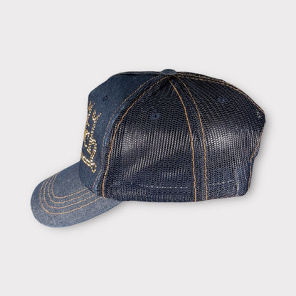 VON DUTCH Y2K DENIM SEQUINNED TRUCKER CAP