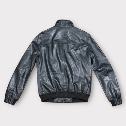 HILFIGER DENIM 00s LEATHER BOMBER JACKET (S)