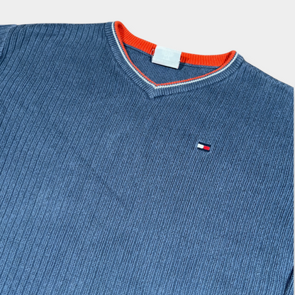 TOMMY HILFIGER | 90s BLUE RIBBED SWEATSHIRT (S)
