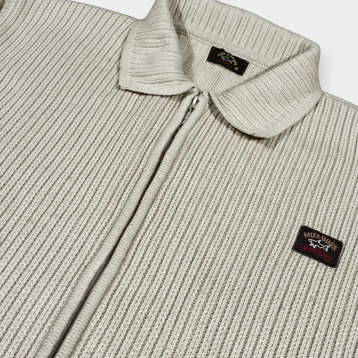 PAUL & SHARK | 90's VINTAGE CREAM KNITTED ZIP UP FLEECE (M)