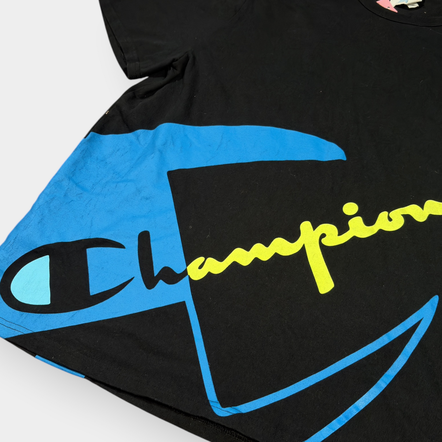 CHAMPION | 1990s VINTAGE BLACK GRAPHIC PRINT TEE (XL)