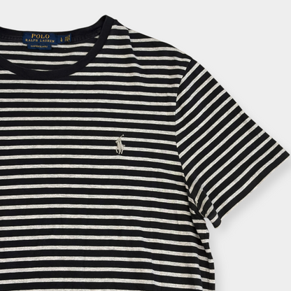 RALPH LAUREN | BLACK & GREY STRIPED T-SHIRT (L)