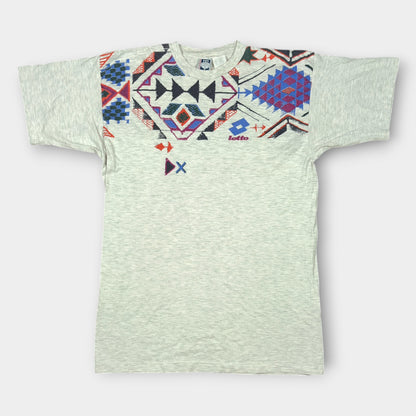 LOTTO X BORIS BECKER | 1990s ATP TOUR GREY FUNKY PATTERN PRINT TEE (XL)