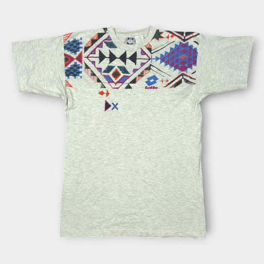 LOTTO X BORIS BECKER | 1990s ATP TOUR GREY FUNKY PATTERN PRINT TEE (XL)