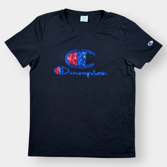 CHAMPION | VINTAGE SEQUIN SPELLOUT TEE (L)