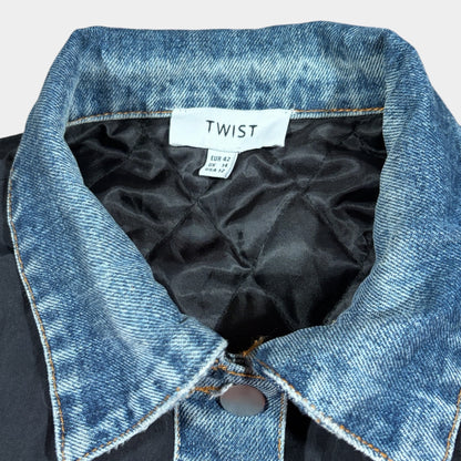 REWORKED DENIM PUFFER JACKET (UK 14)