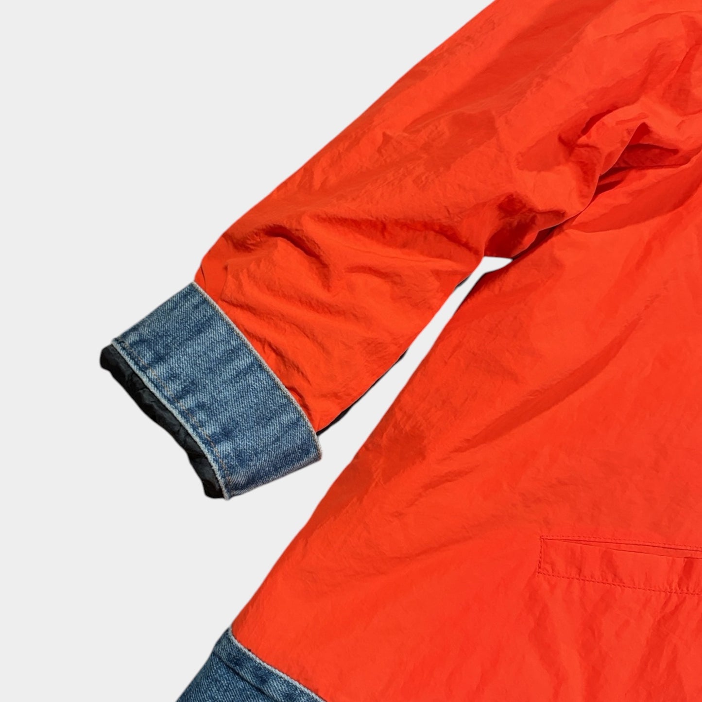 REWORKED DENIM PUFFER JACKET (UK 14)