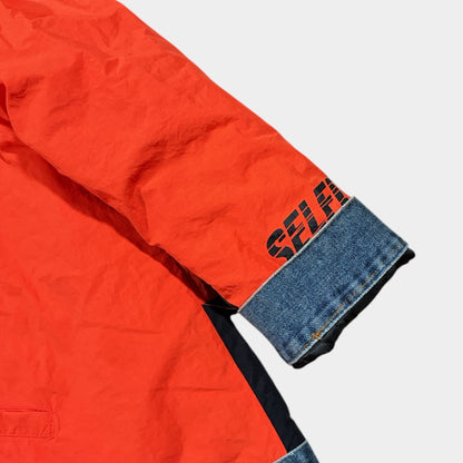REWORKED DENIM PUFFER JACKET (UK 14)