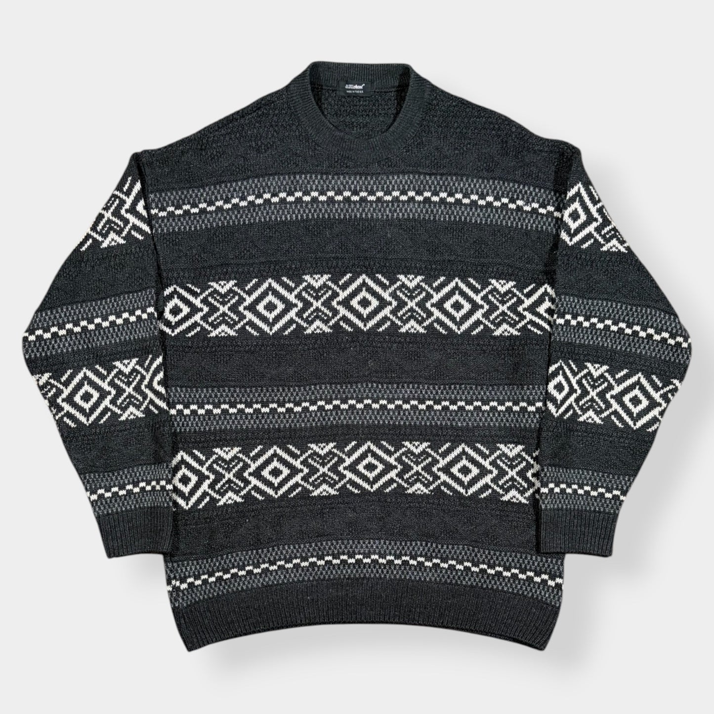 ST MICHAEL | 1990s PATTERNED KNITTED JUMPER (XL)