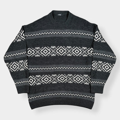 ST MICHAEL | 1990s PATTERNED KNITTED JUMPER (XL)