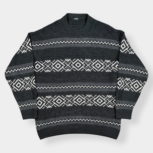 ST MICHAEL | 1990s PATTERNED KNITTED JUMPER (XL)