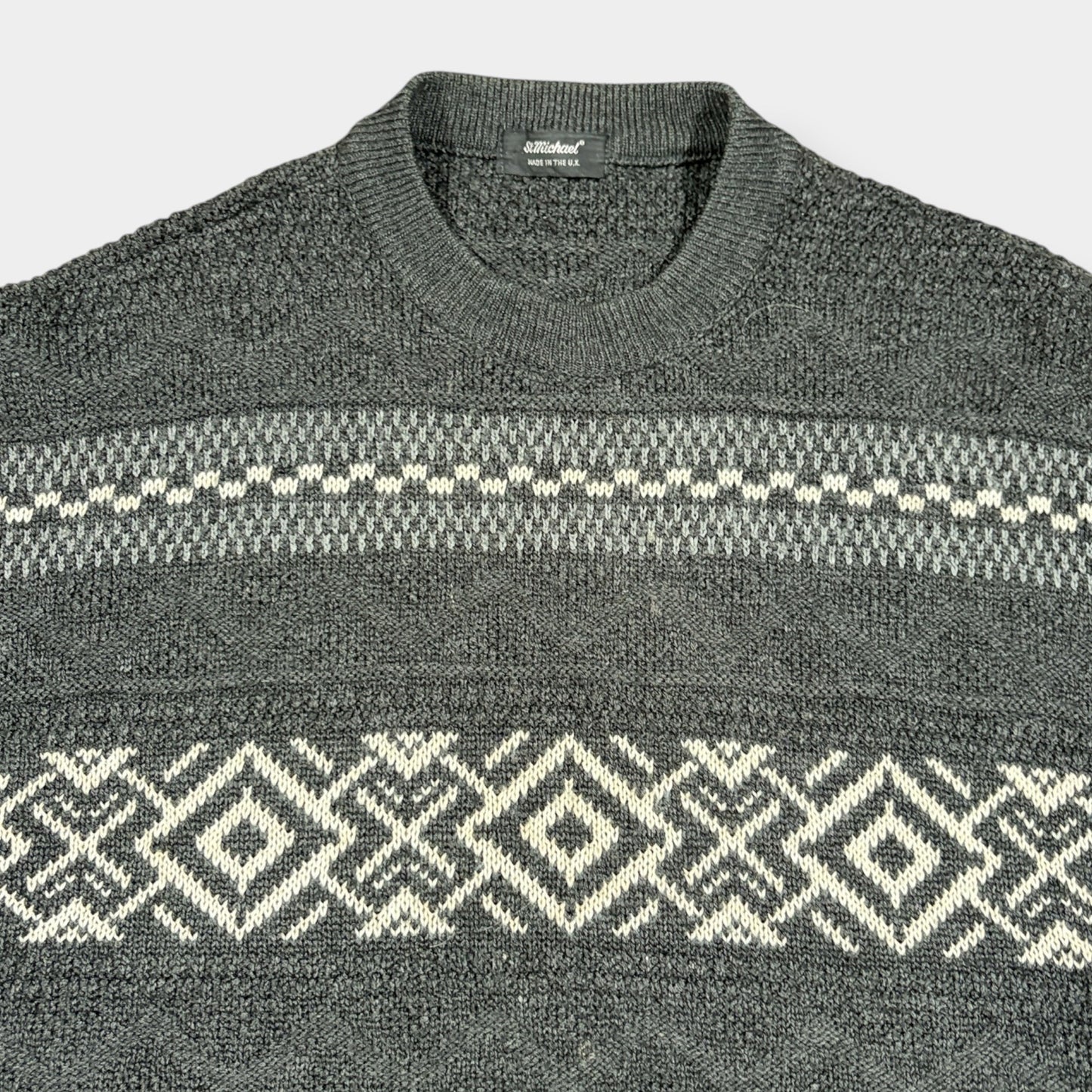 ST MICHAEL | 1990s PATTERNED KNITTED JUMPER (XL)